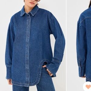 NWT Lioness Denim Button-Up Shirt Jacket - Deep Blue